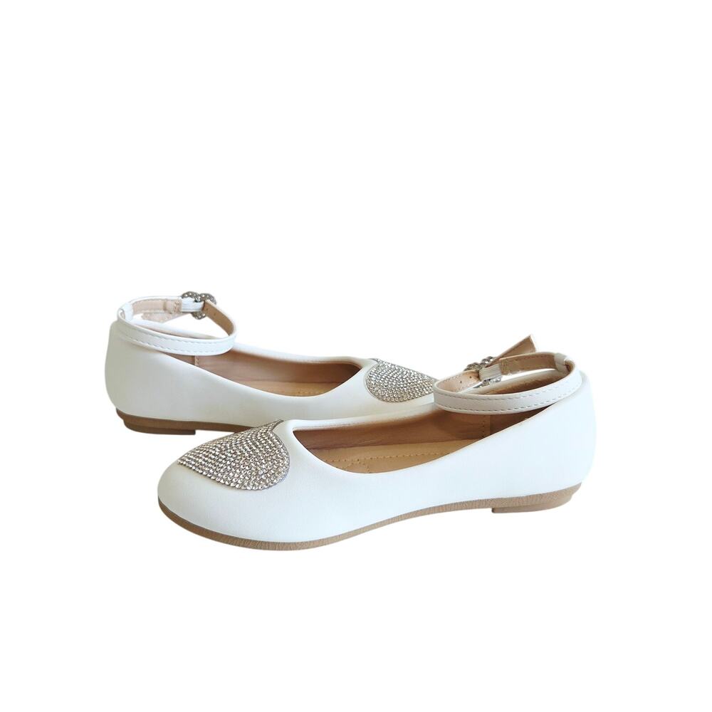 New Crystal Embellished While Ballet Shoes With Ankle Strap Little Girl Size 13 - Picture 5 of 9